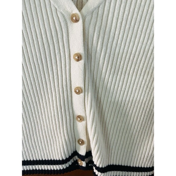 Aeropostale White Cardigan Button Up Blk Stripes Bottom/Wrists Size XL Preppy - Picture 2 of 8